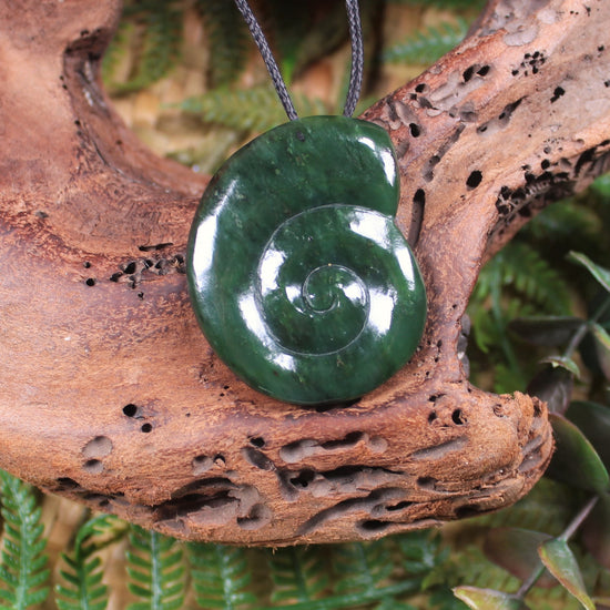 Koru pendant carved from Kawakawa Pounamu - NZ Greenstone