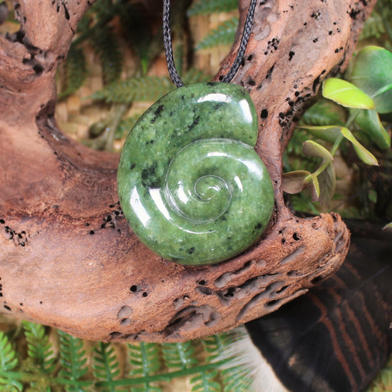 Koru or Spiral carved from Rimu Pounamu - NZ Greenstone