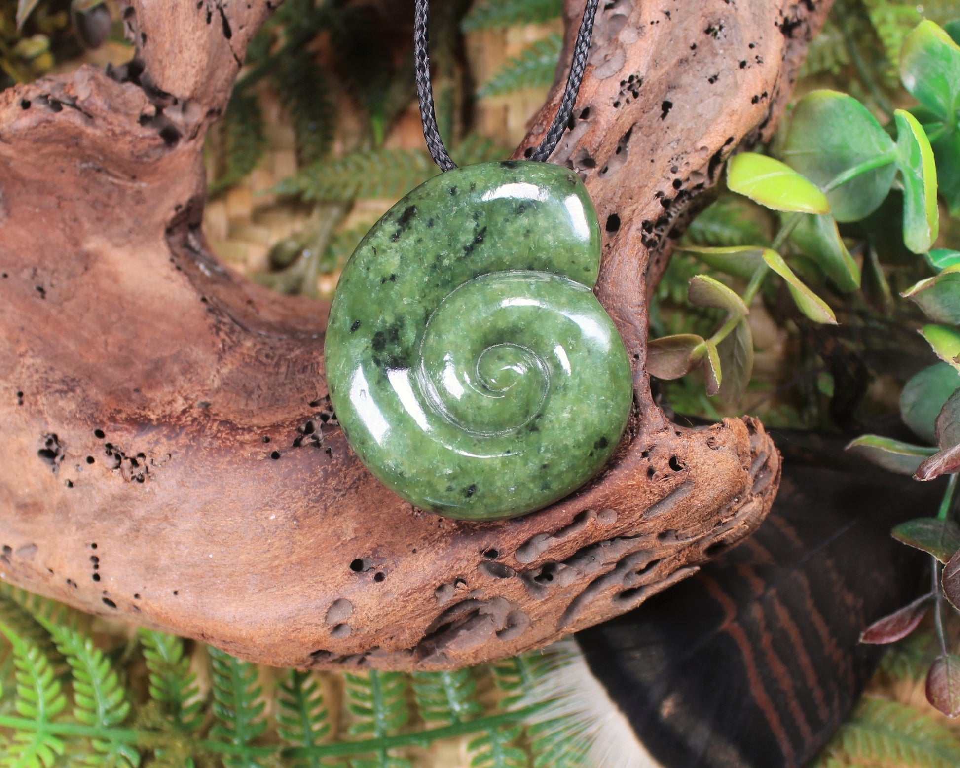 Koru or Spiral carved from Rimu Pounamu - NZ Greenstone