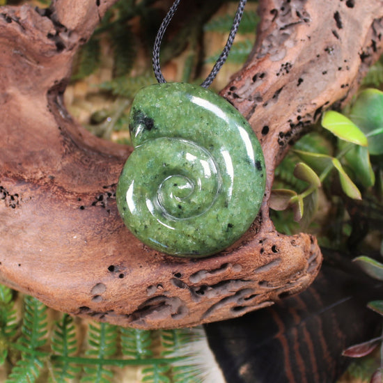 Koru or Spiral carved from Rimu Pounamu - NZ Greenstone