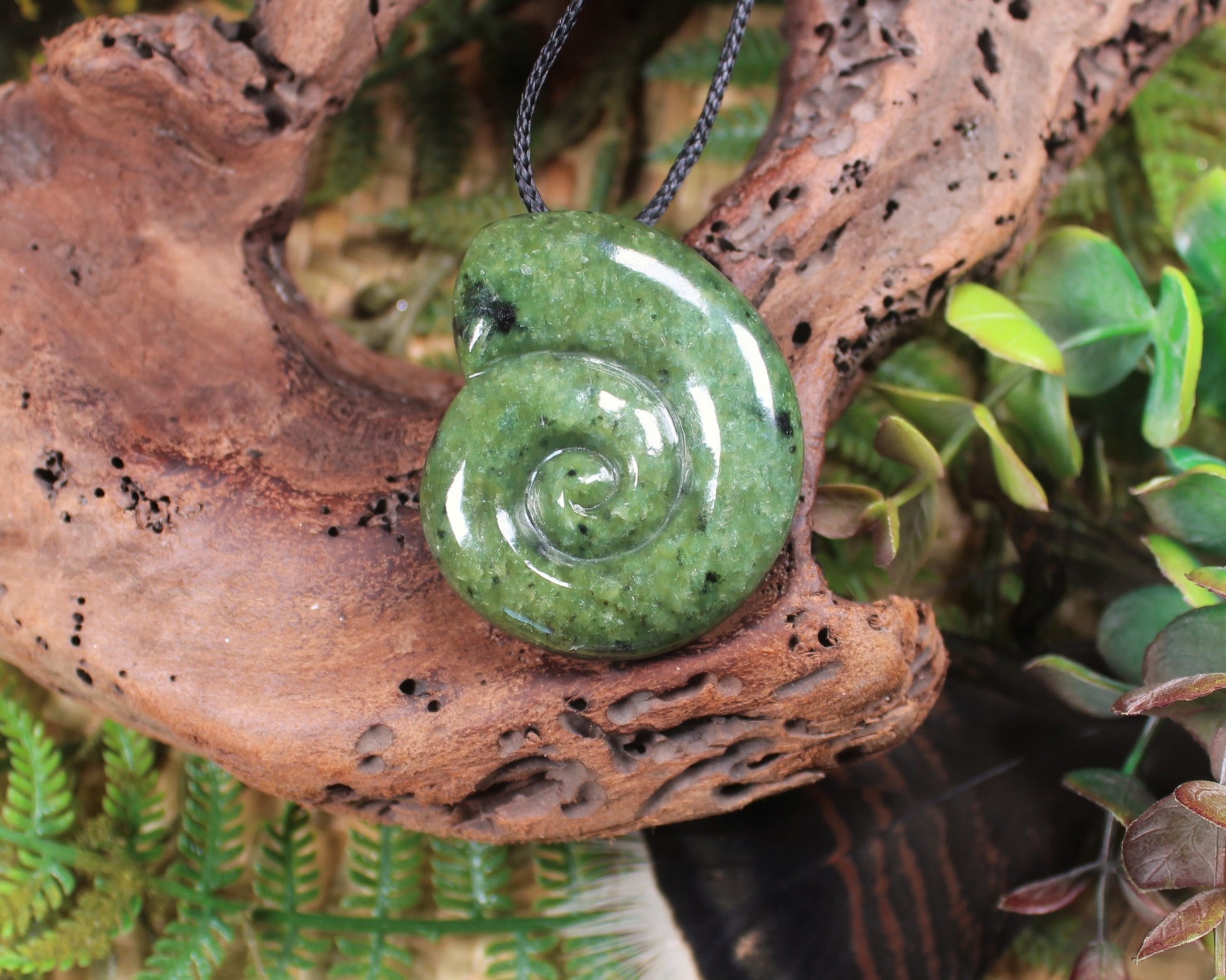 Koru or Spiral carved from Rimu Pounamu - NZ Greenstone