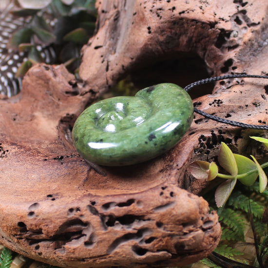 Koru or Spiral carved from Rimu Pounamu - NZ Greenstone