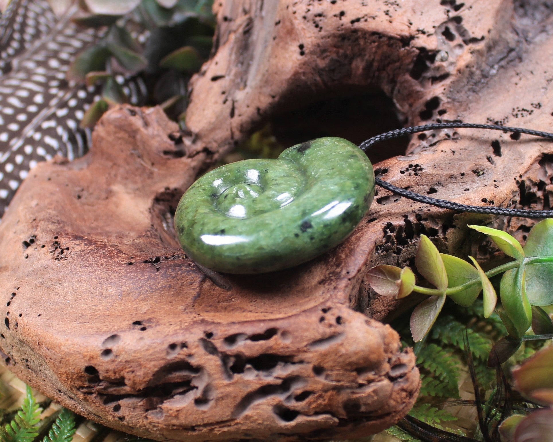 Koru or Spiral carved from Rimu Pounamu - NZ Greenstone