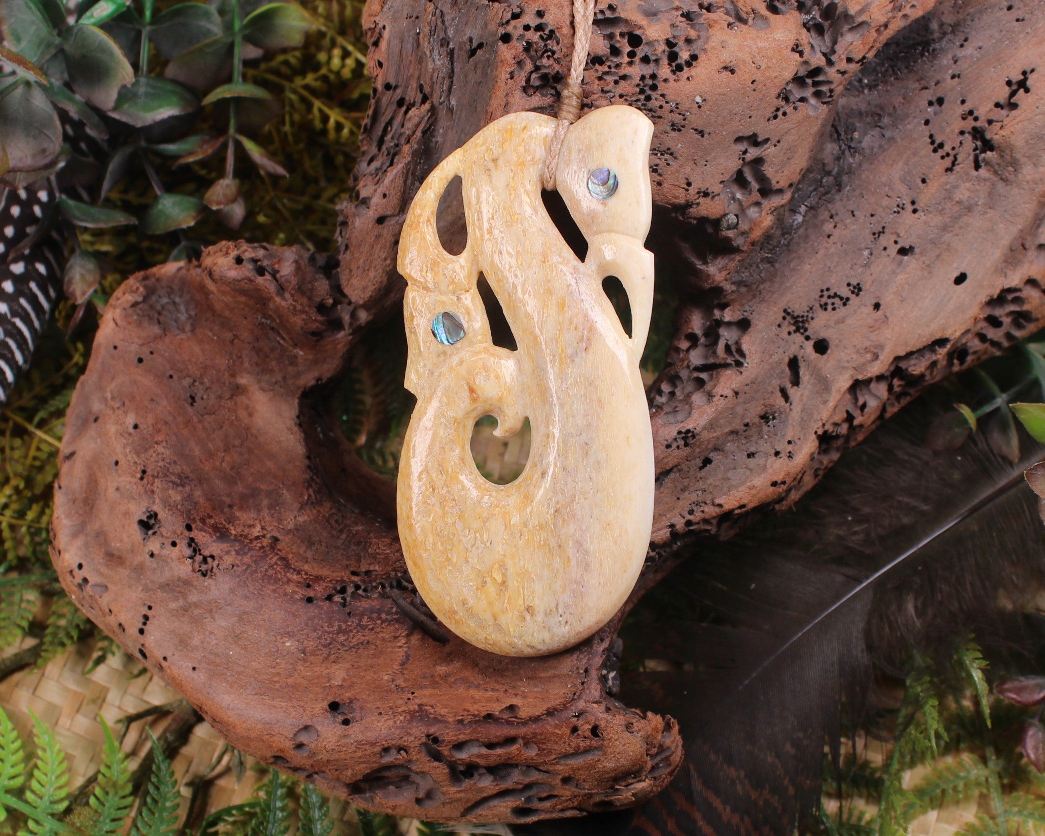 Manaia pendant carved from Whale Bone