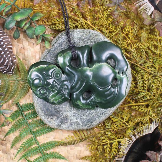 Hei Tiki carved from Flower Jade Pounamu - NZ Greenstone