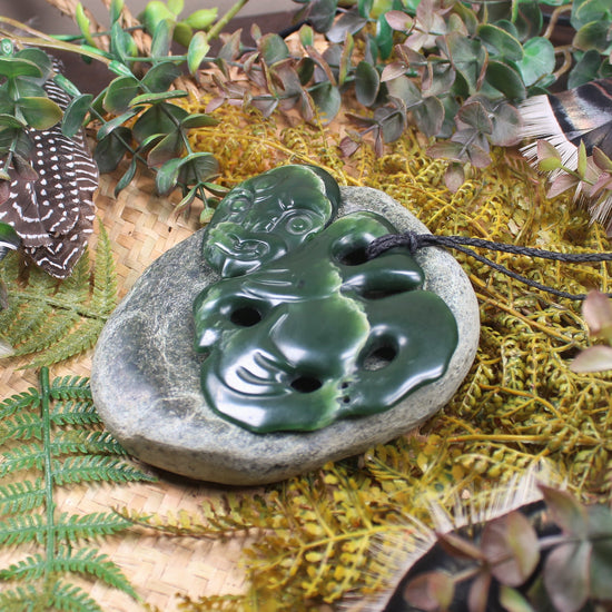Hei Tiki carved from Flower Jade Pounamu - NZ Greenstone
