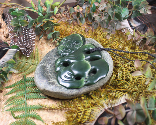 Hei Tiki carved from Flower Jade Pounamu - NZ Greenstone