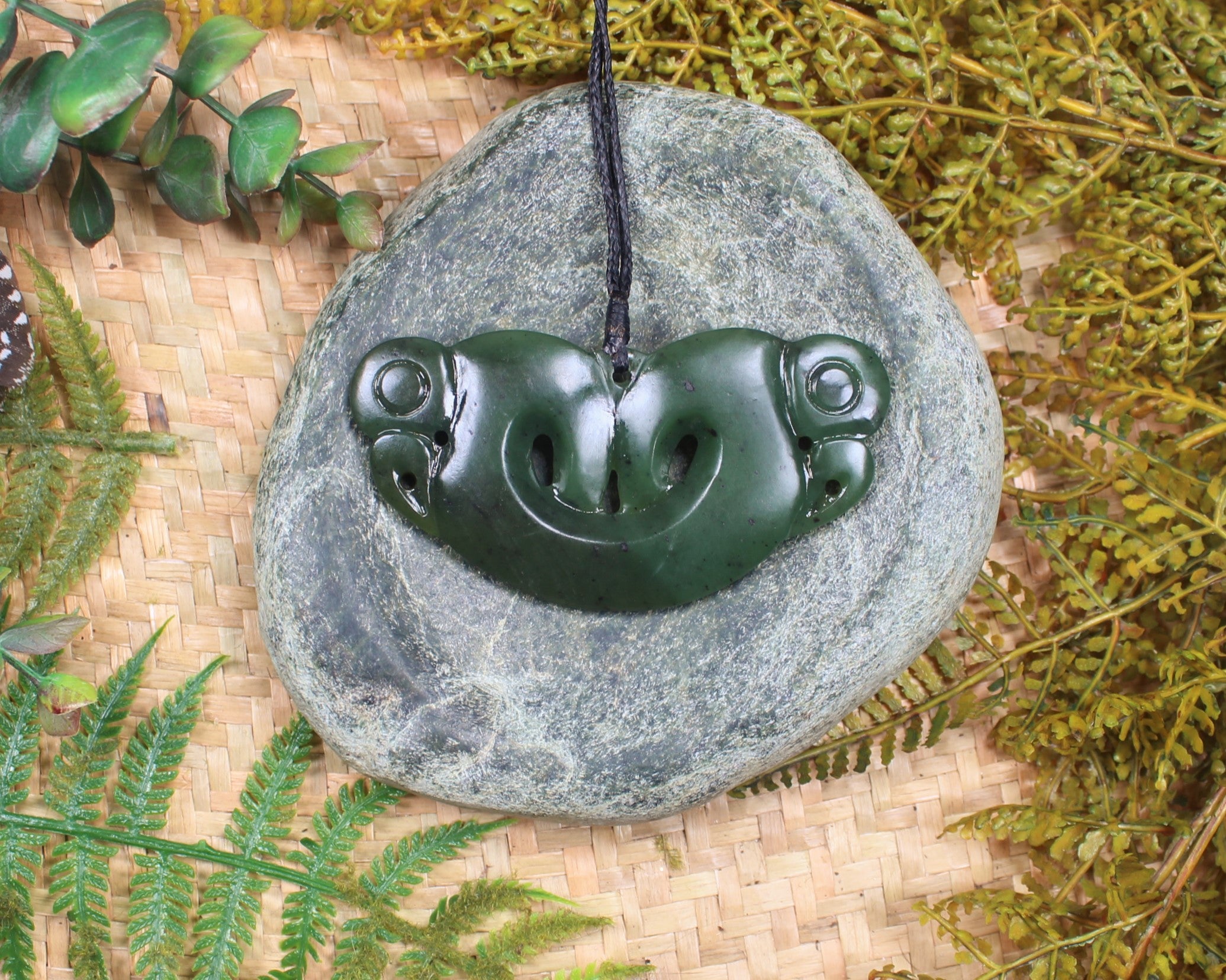 Pekapeka Pendant carved from Rimu Pounamu - NZ Greenstone