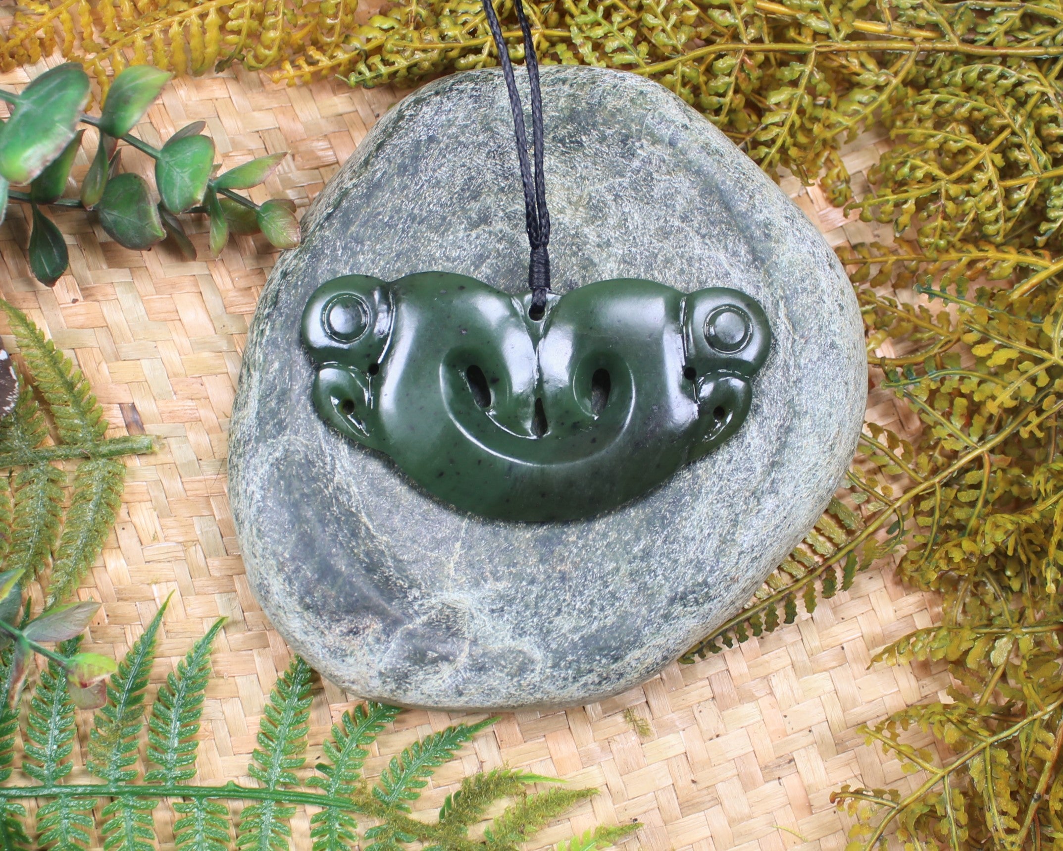 Pekapeka Pendant carved from Rimu Pounamu - NZ Greenstone