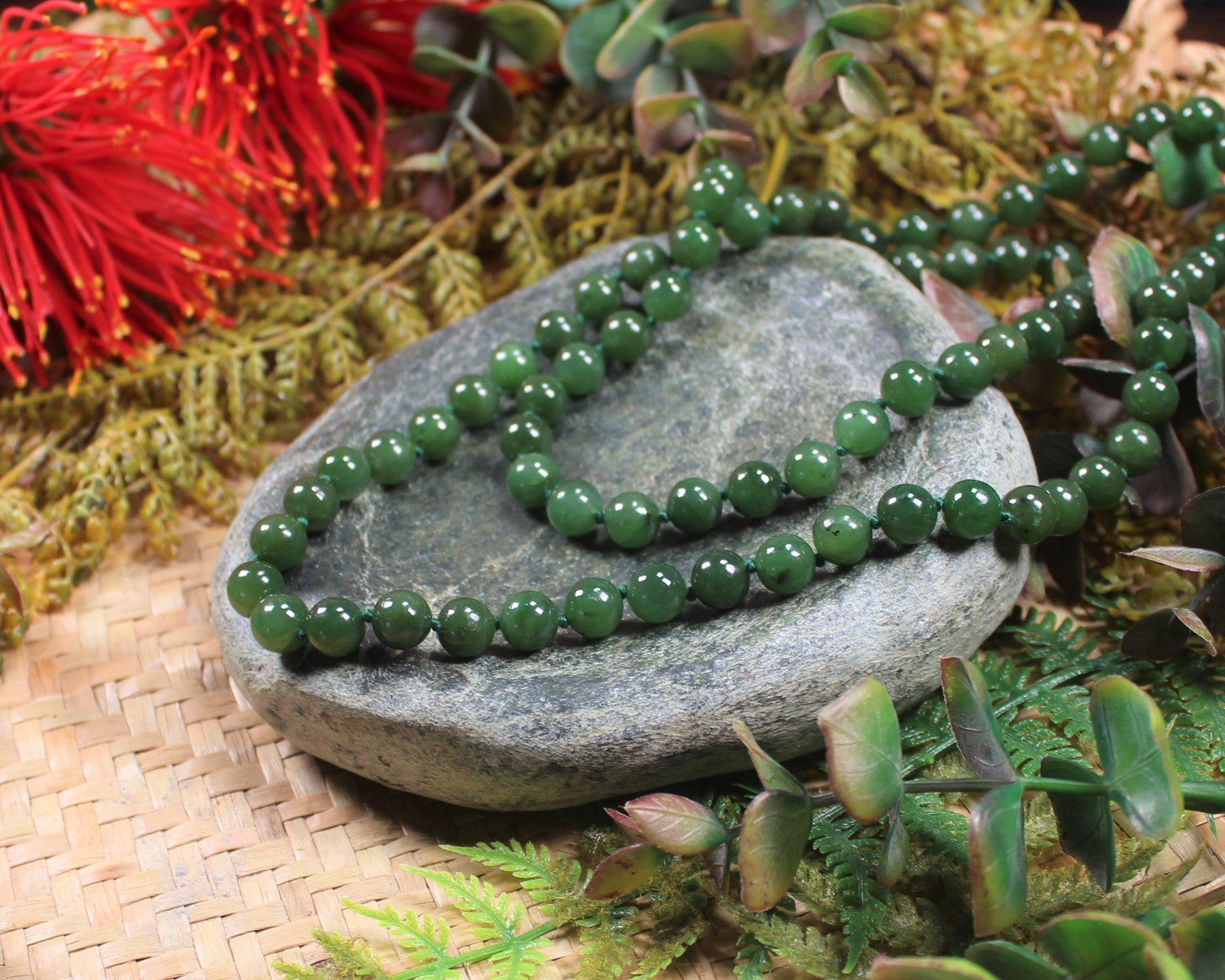 Beaded Pounamu necklace pendant - NZ Greenstone
