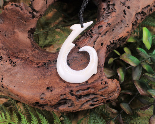 Hei Matau carved from NZ beef bone