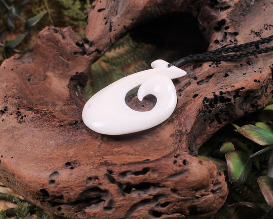 Hei Matau carved from NZ beef bone