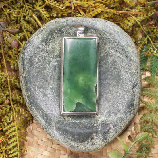 Sterling Silver Greenstone Pendant carved from Flower Jade Pounamu - NZ Greenstone