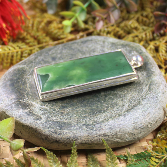 Sterling Silver Greenstone Pendant carved from Flower Jade Pounamu - NZ Greenstone