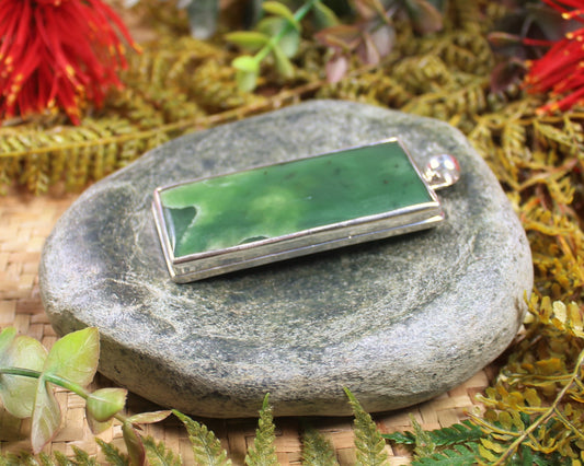 Sterling Silver Greenstone Pendant carved from Flower Jade Pounamu - NZ Greenstone