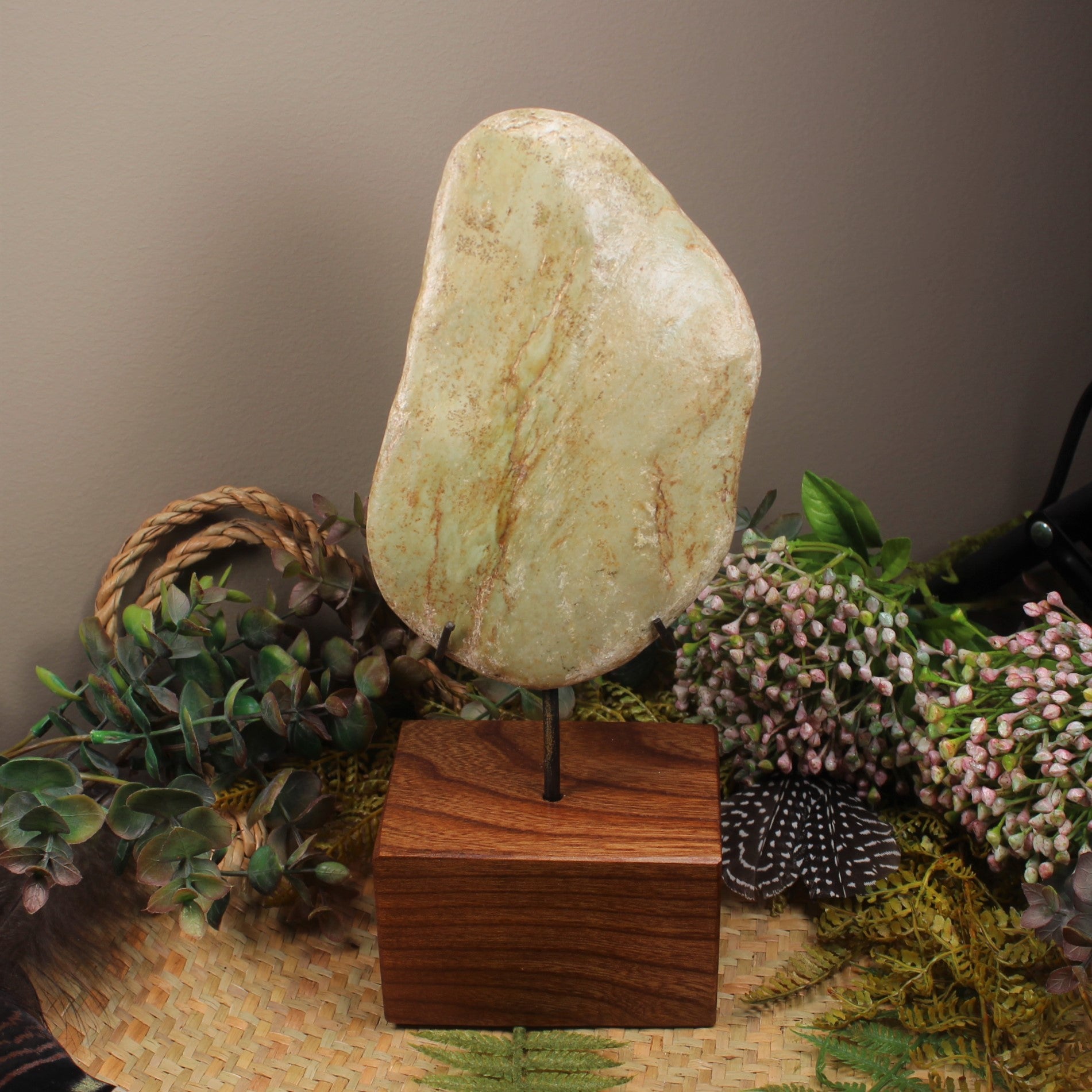 Freeform Kokopu Pounamu Sculpture with a wooden base - NZ Greenstone