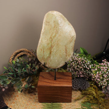 Freeform Kokopu Pounamu Sculpture with a wooden base - NZ Greenstone