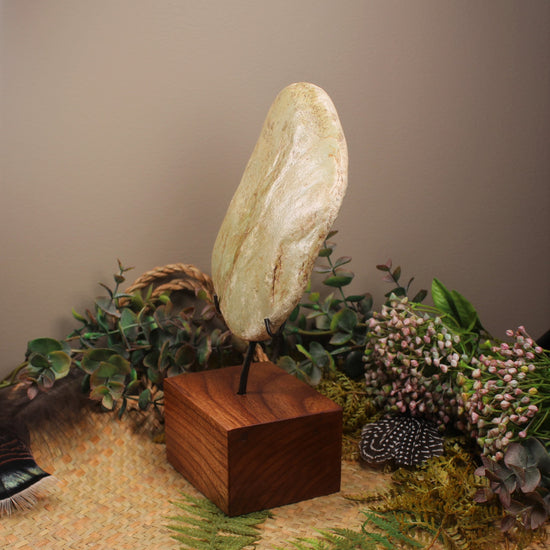 Freeform Kokopu Pounamu Sculpture with a wooden base - NZ Greenstone
