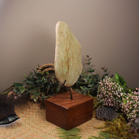 Freeform Kokopu Pounamu Sculpture with a wooden base - NZ Greenstone
