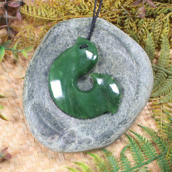 Hei Matau or Fish Hook carved from Hapopo Pounamu - NZ Greenstone