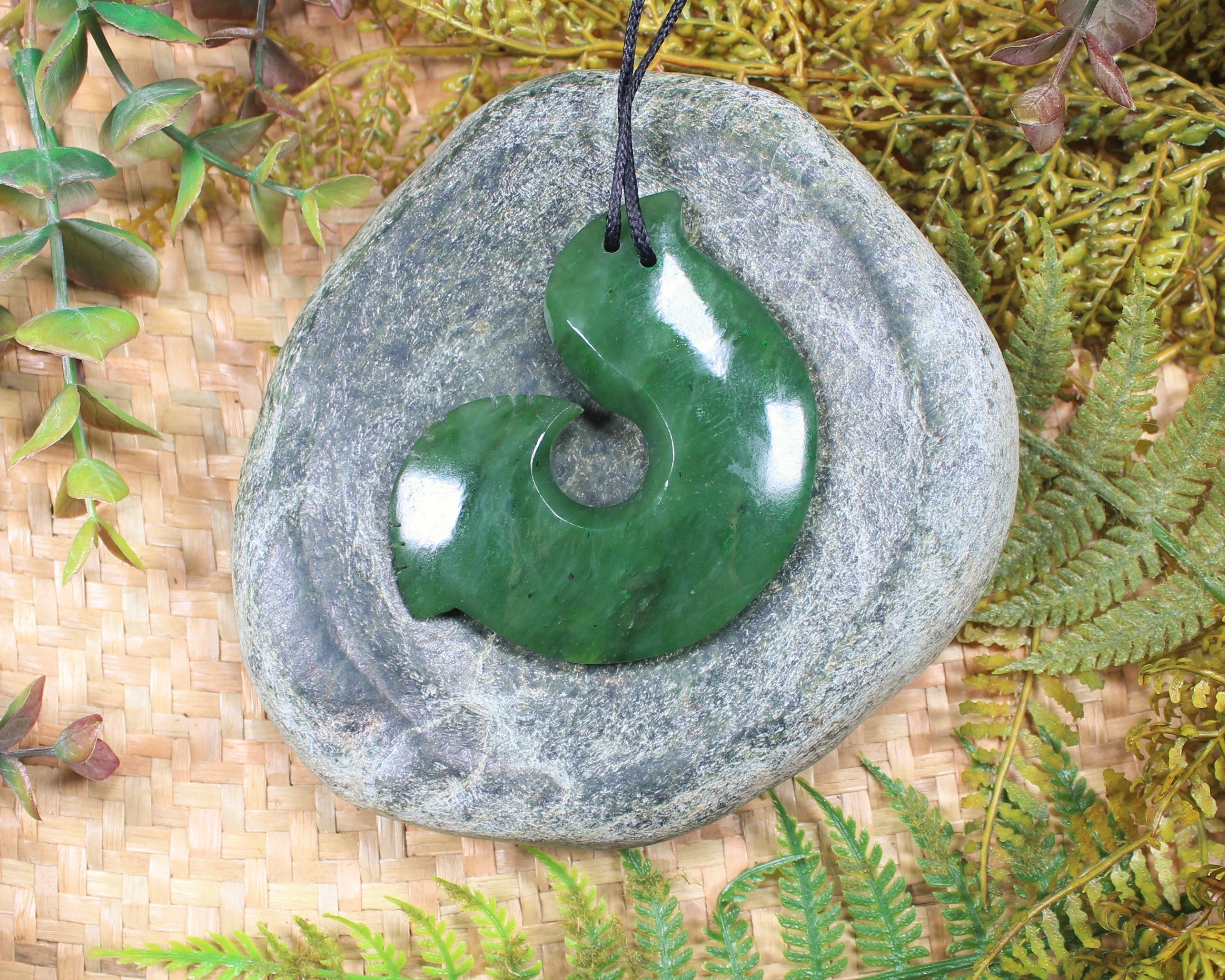 Hei Matau or Fish Hook carved from Hapopo Pounamu - NZ Greenstone