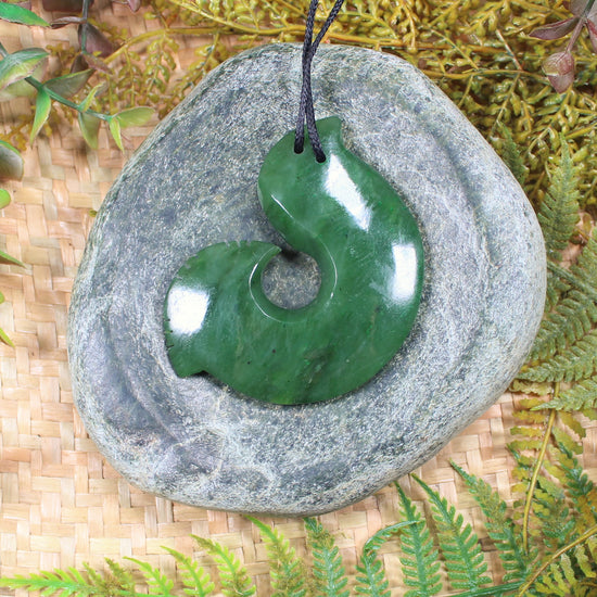 Hei Matau or Fish Hook carved from Hapopo Pounamu - NZ Greenstone