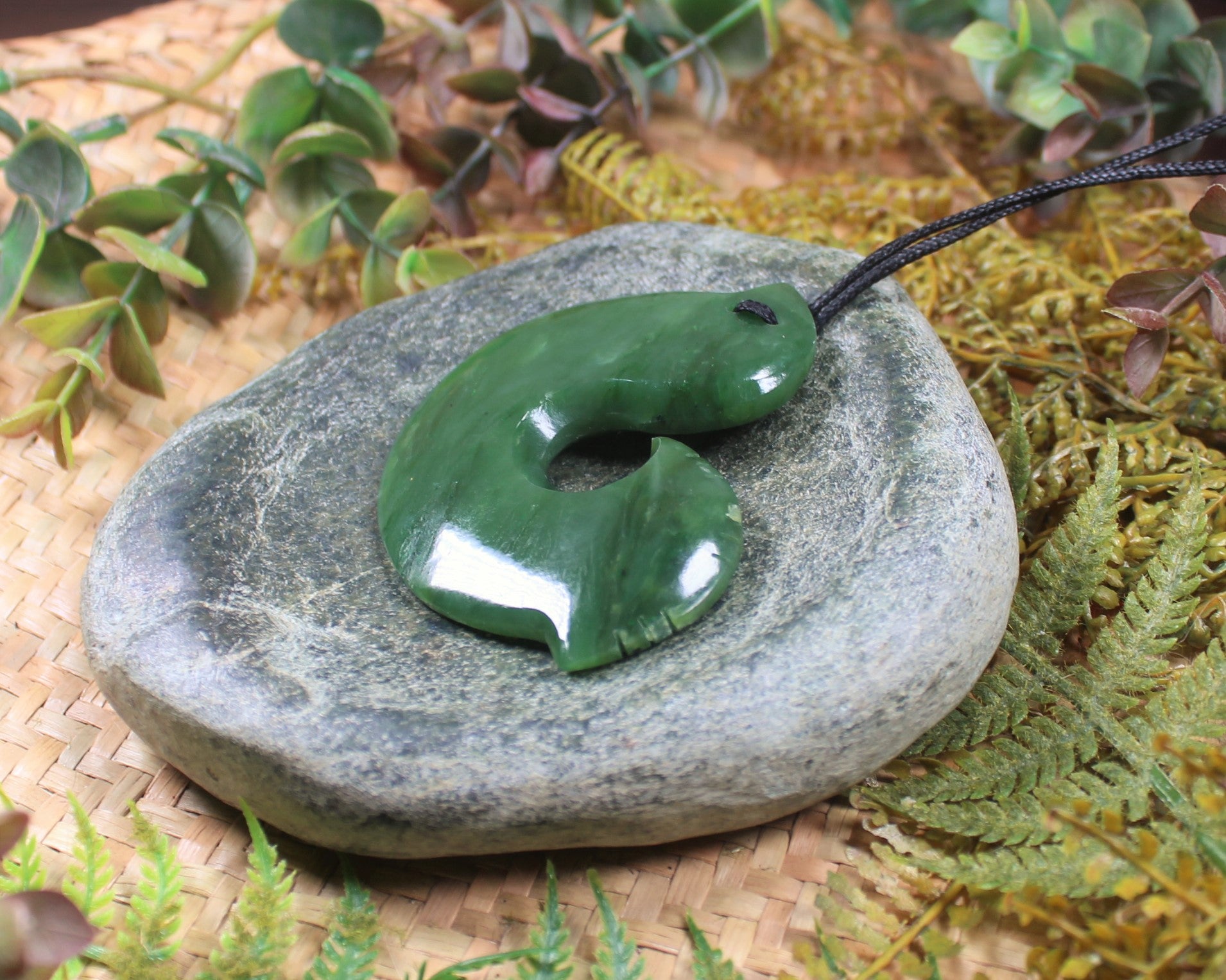 Hei Matau or Fish Hook carved from Hapopo Pounamu - NZ Greenstone