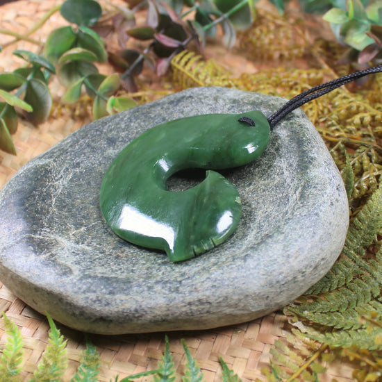 Hei Matau or Fish Hook carved from Hapopo Pounamu - NZ Greenstone