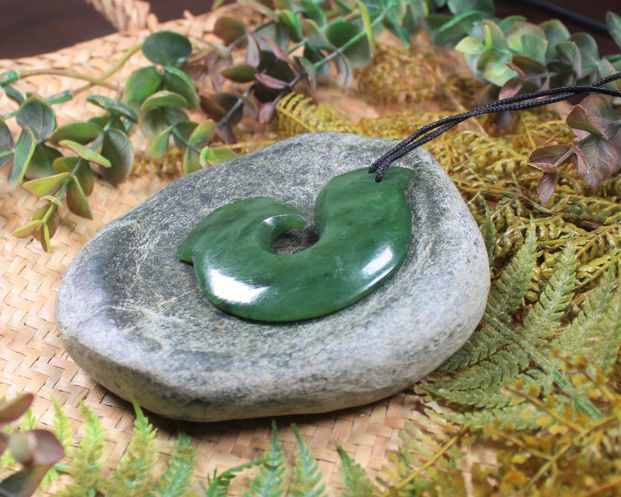 Hei Matau or Fish Hook carved from Hapopo Pounamu - NZ Greenstone