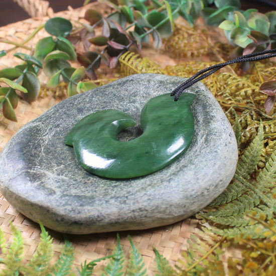 Hei Matau or Fish Hook carved from Hapopo Pounamu - NZ Greenstone