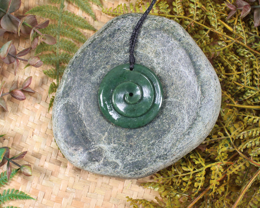 Koru or Spiral carved from Kawakawa Pounamu - NZ Greenstone