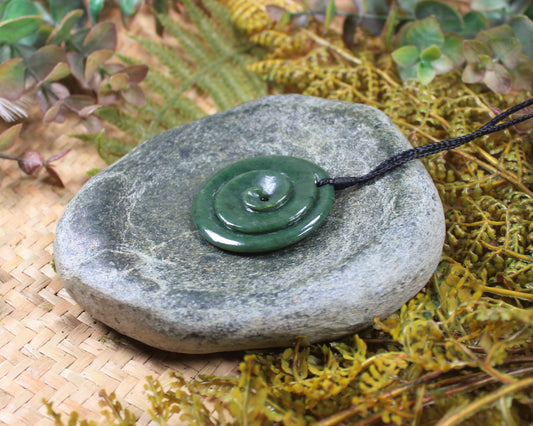Koru or Spiral carved from Kawakawa Pounamu - NZ Greenstone