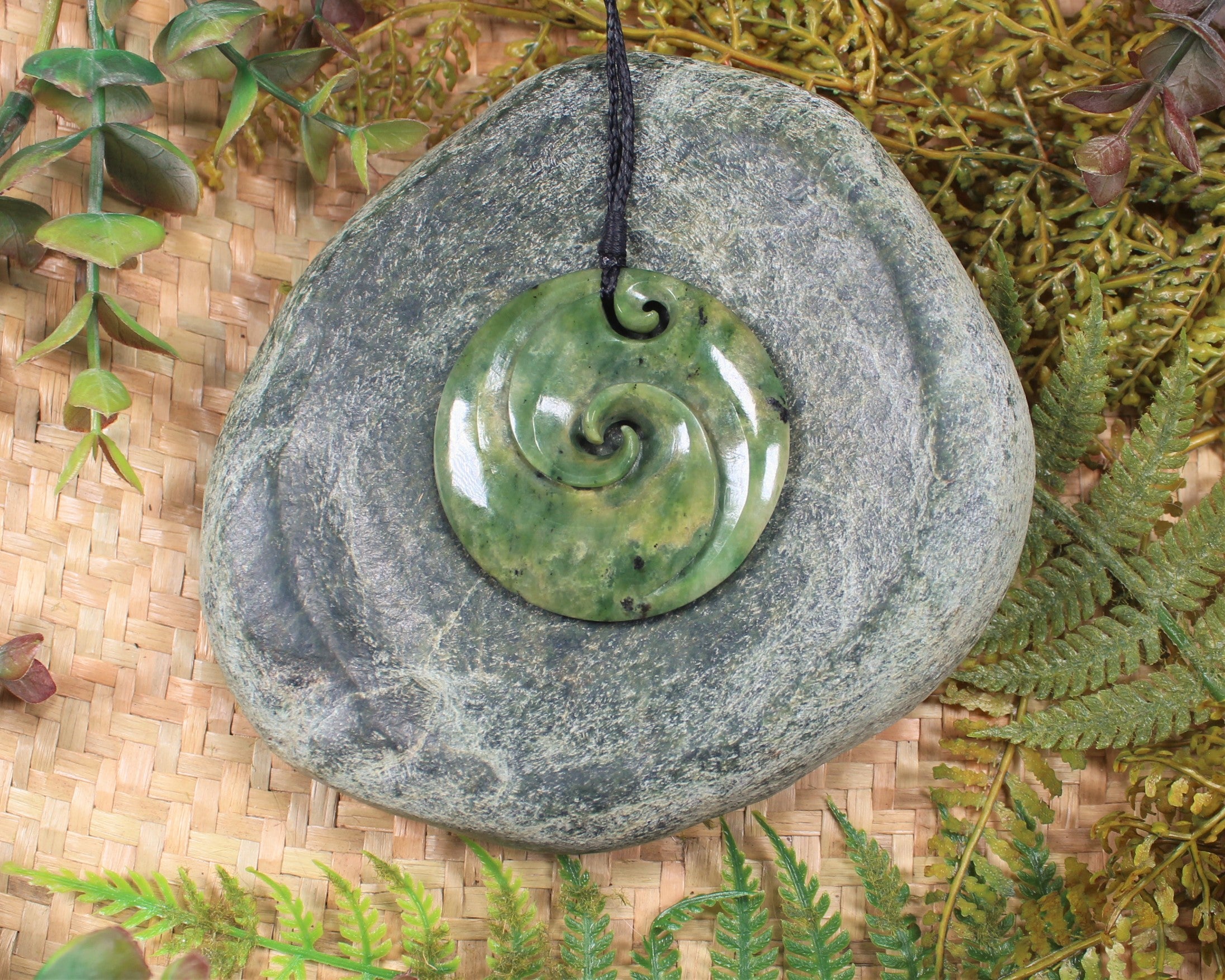Koru carved from Flower Jade Pounamu - NZ Greenstone