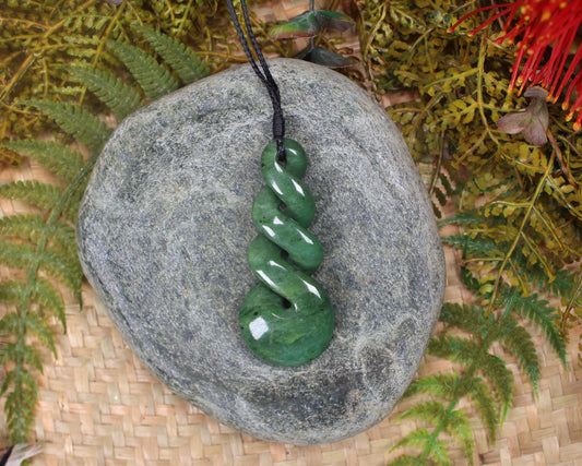 Twist Pendant carved from Flower Jade Pounamu - NZ Greenstone