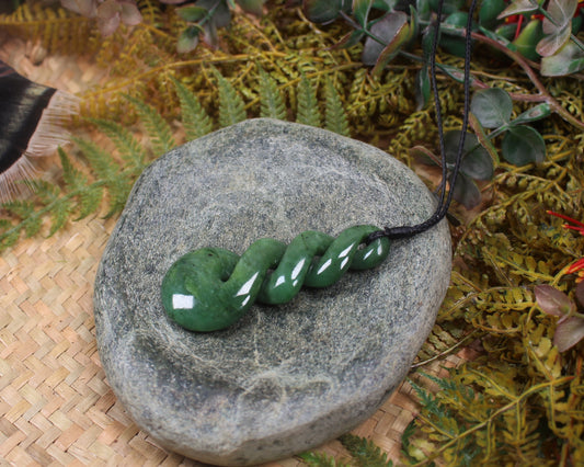 Twist Pendant carved from Flower Jade Pounamu - NZ Greenstone