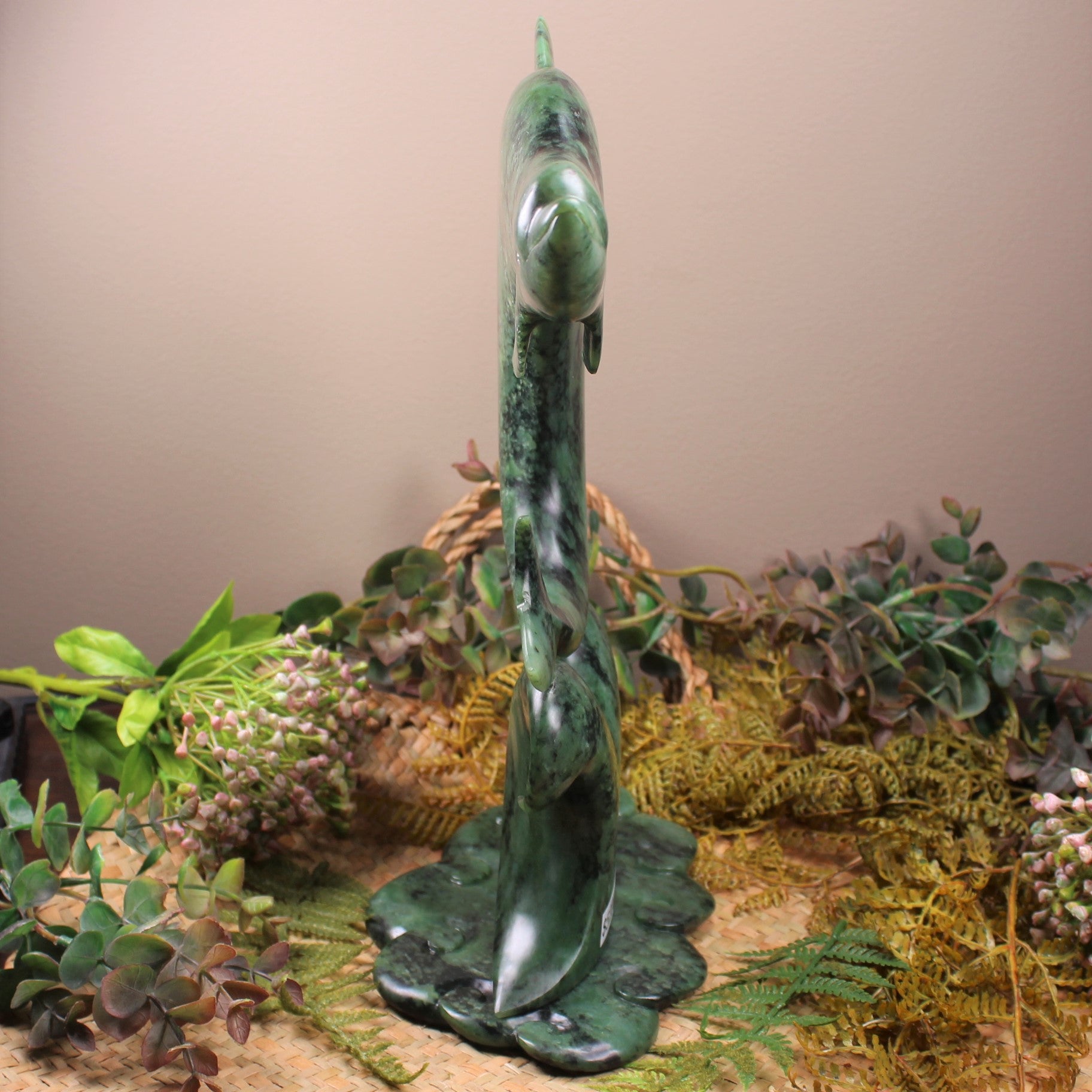 Bottlenose Dolphin sculpture carved from Hapopo Pounamu - NZ Greenstone