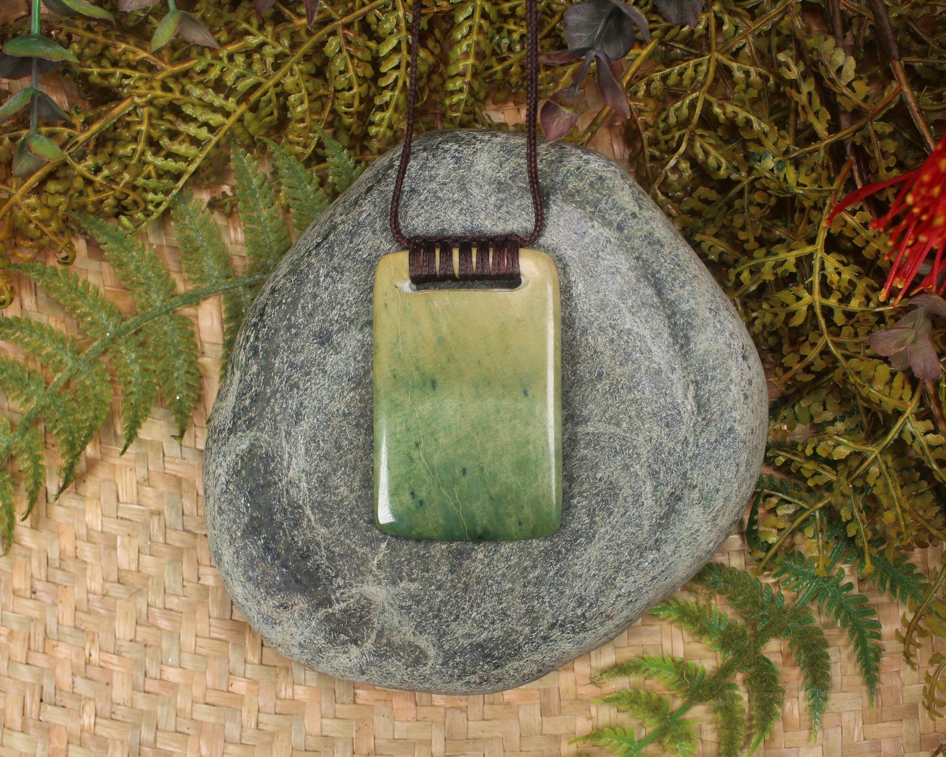 Toki or Adze Pendant carved from Flower Jade Pounamu - NZ Greenstone