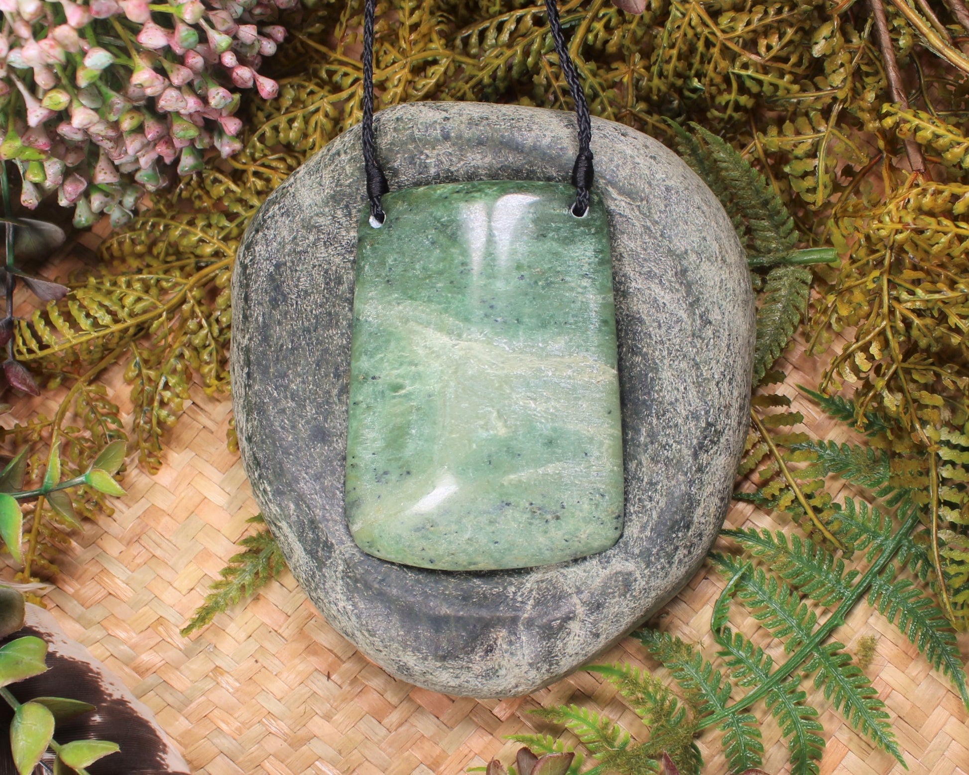 Toki or Adze Pendant carved from Flower Jade Pounamu - NZ Greenstone