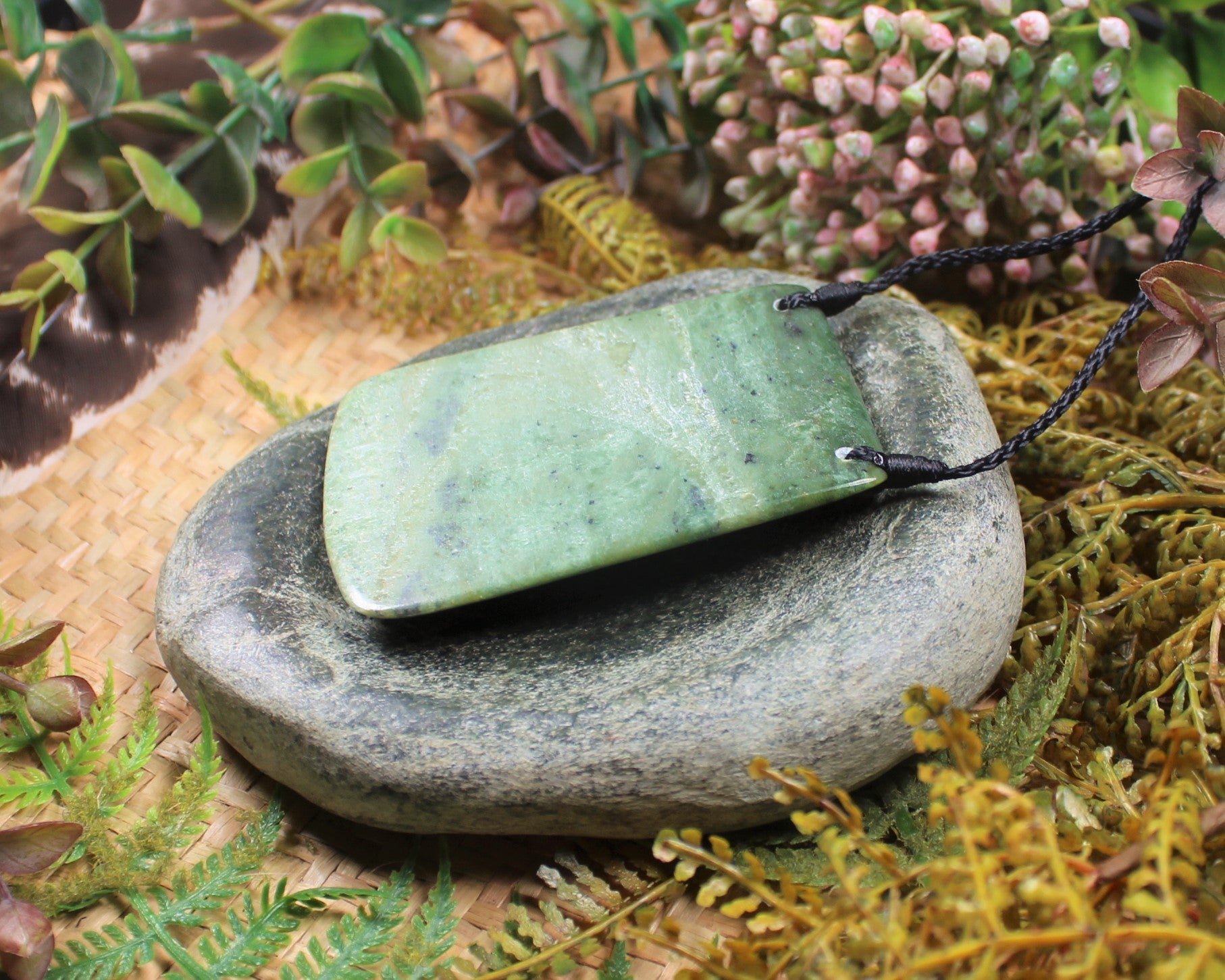 Toki or Adze Pendant carved from Flower Jade Pounamu - NZ Greenstone