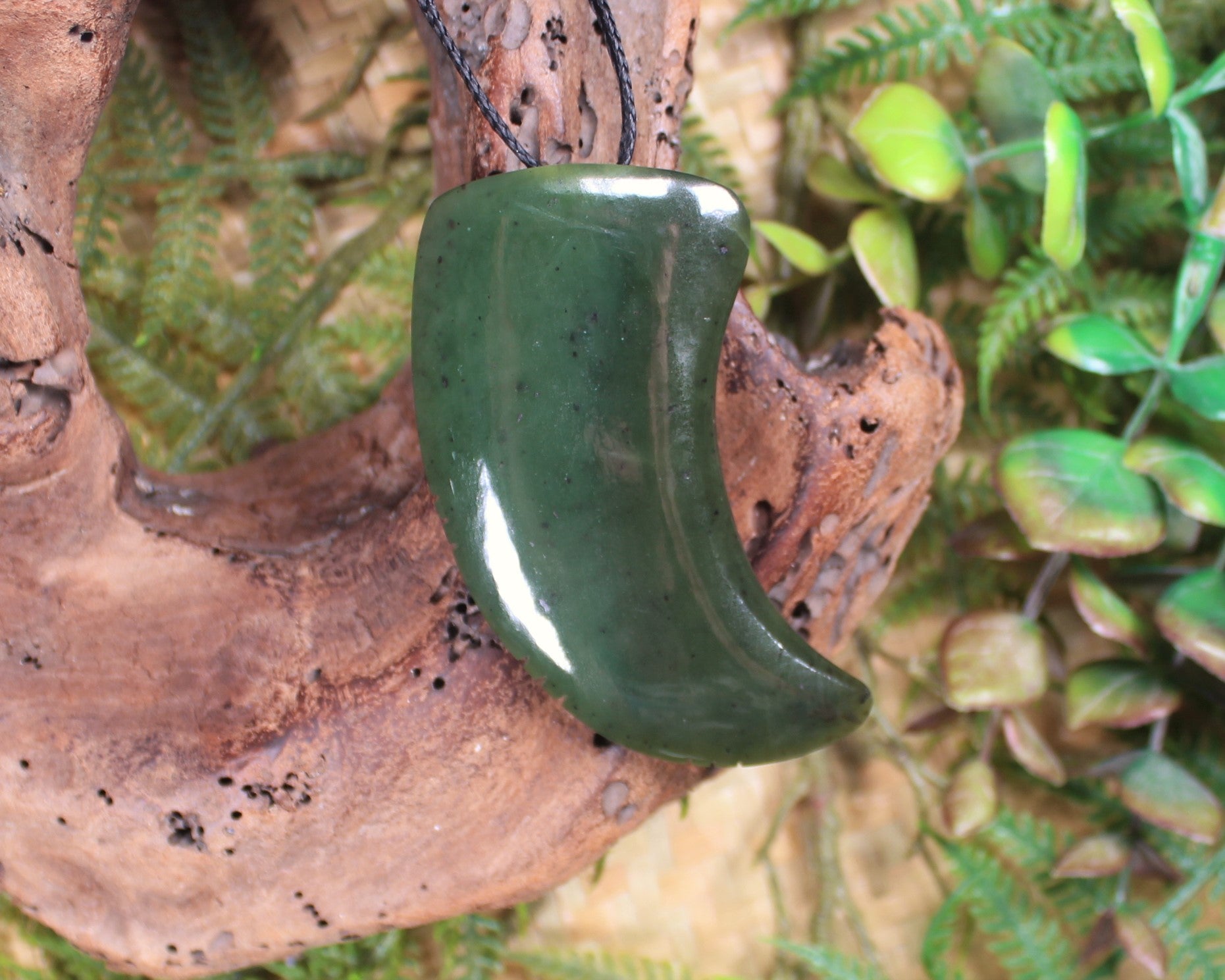 Taniwha Tooth or Niho carved from Rimu Pounamu - NZ Greenstone
