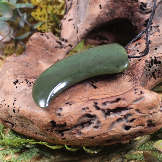 Taniwha Tooth or Niho carved from Rimu Pounamu - NZ Greenstone