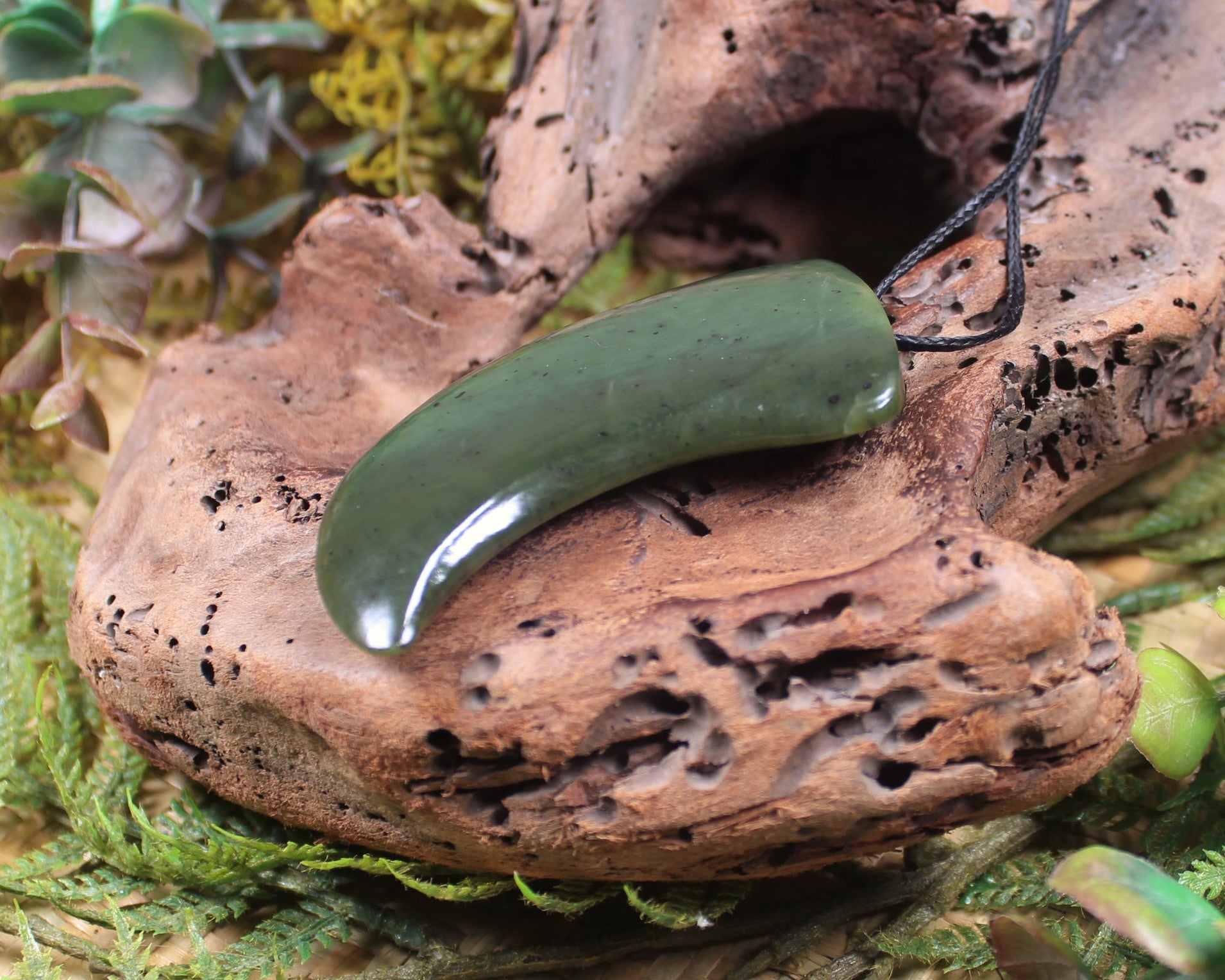 Taniwha Tooth or Niho carved from Rimu Pounamu - NZ Greenstone