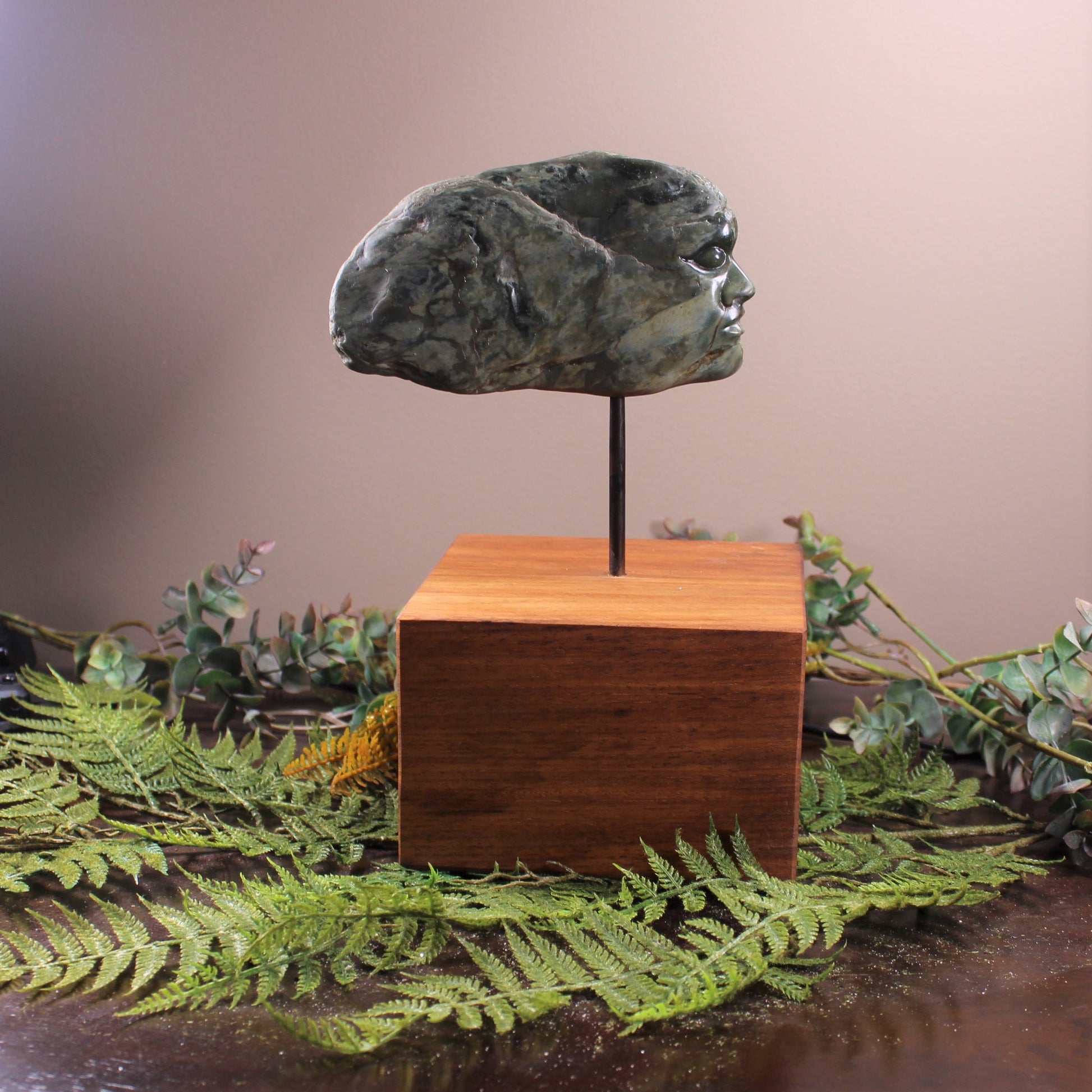Freeform Stone with Face Sculpture carved from Inanga Pounamu - NZ Greenstone