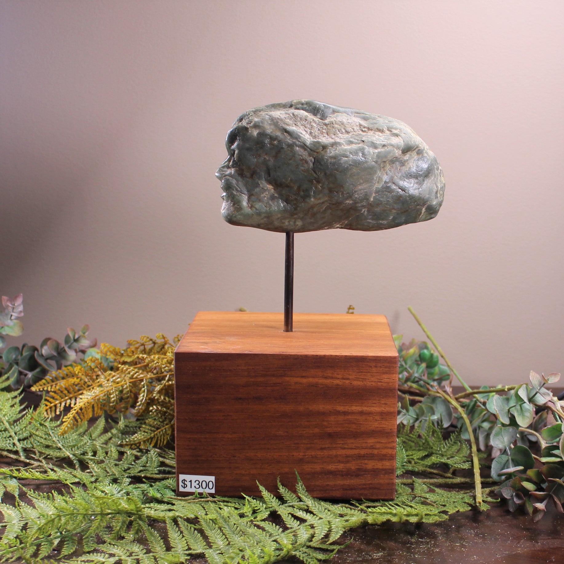 Freeform Stone with Face Sculpture carved from Inanga Pounamu - NZ Greenstone