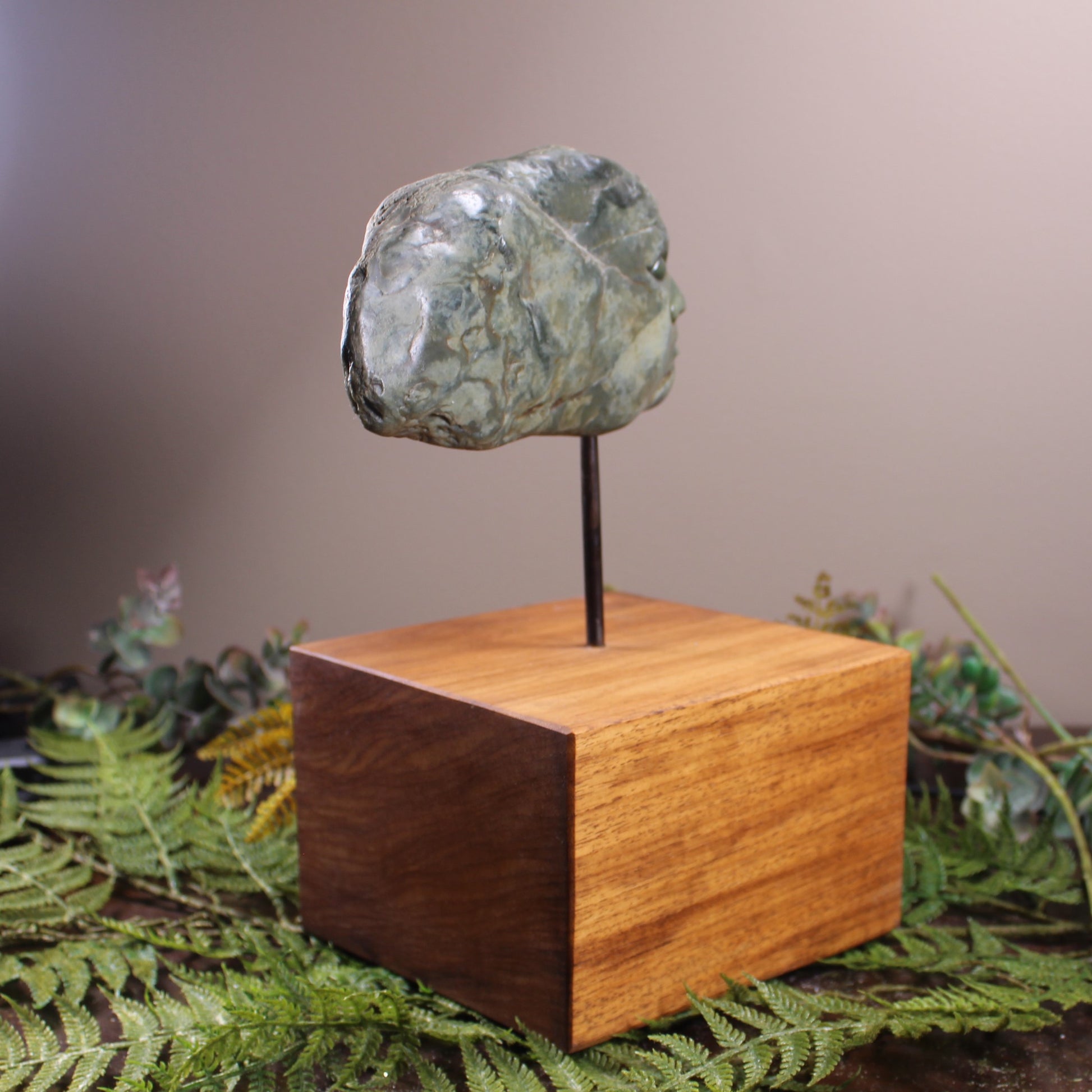Freeform Stone with Face Sculpture carved from Inanga Pounamu - NZ Greenstone