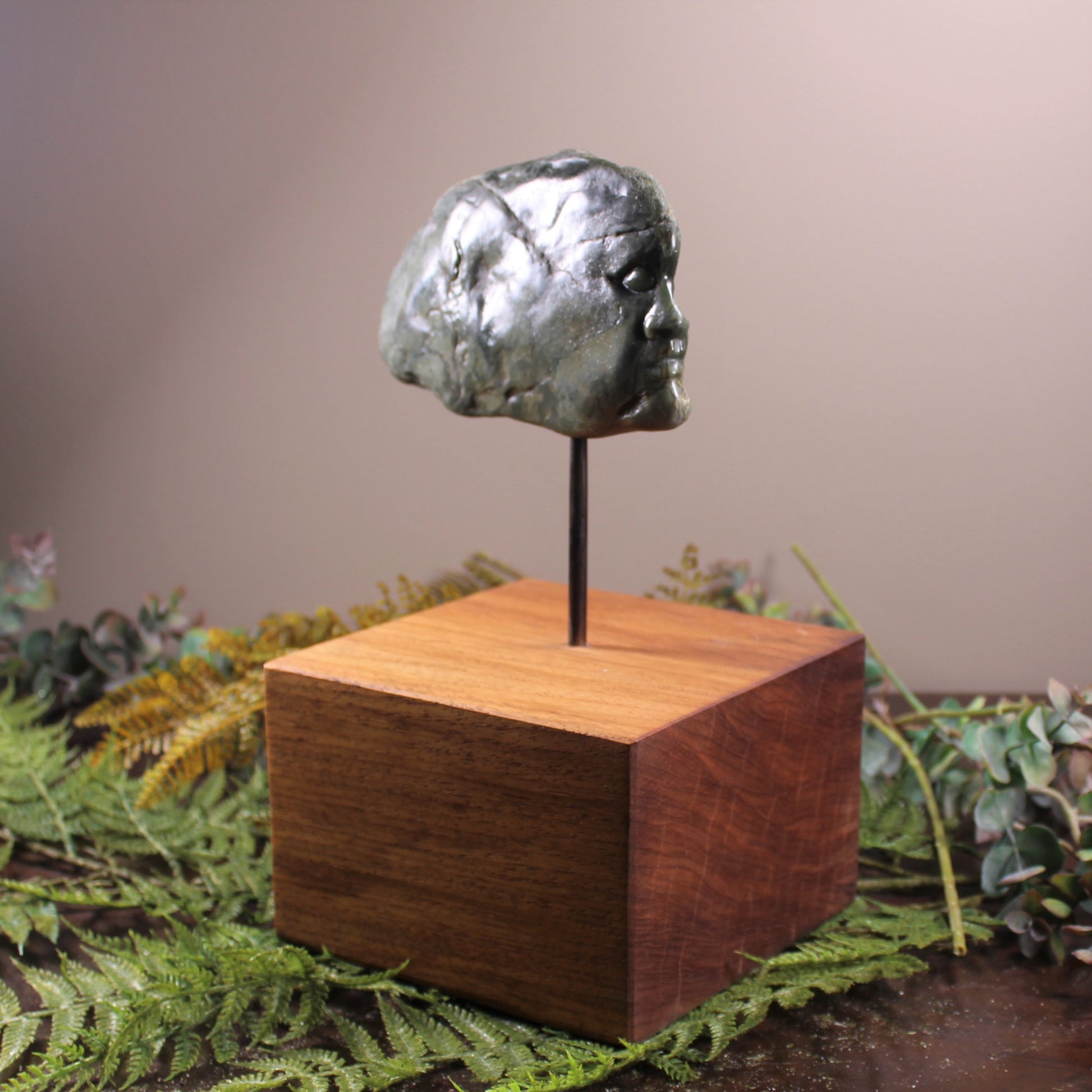 Freeform Stone with Face Sculpture carved from Inanga Pounamu - NZ Greenstone