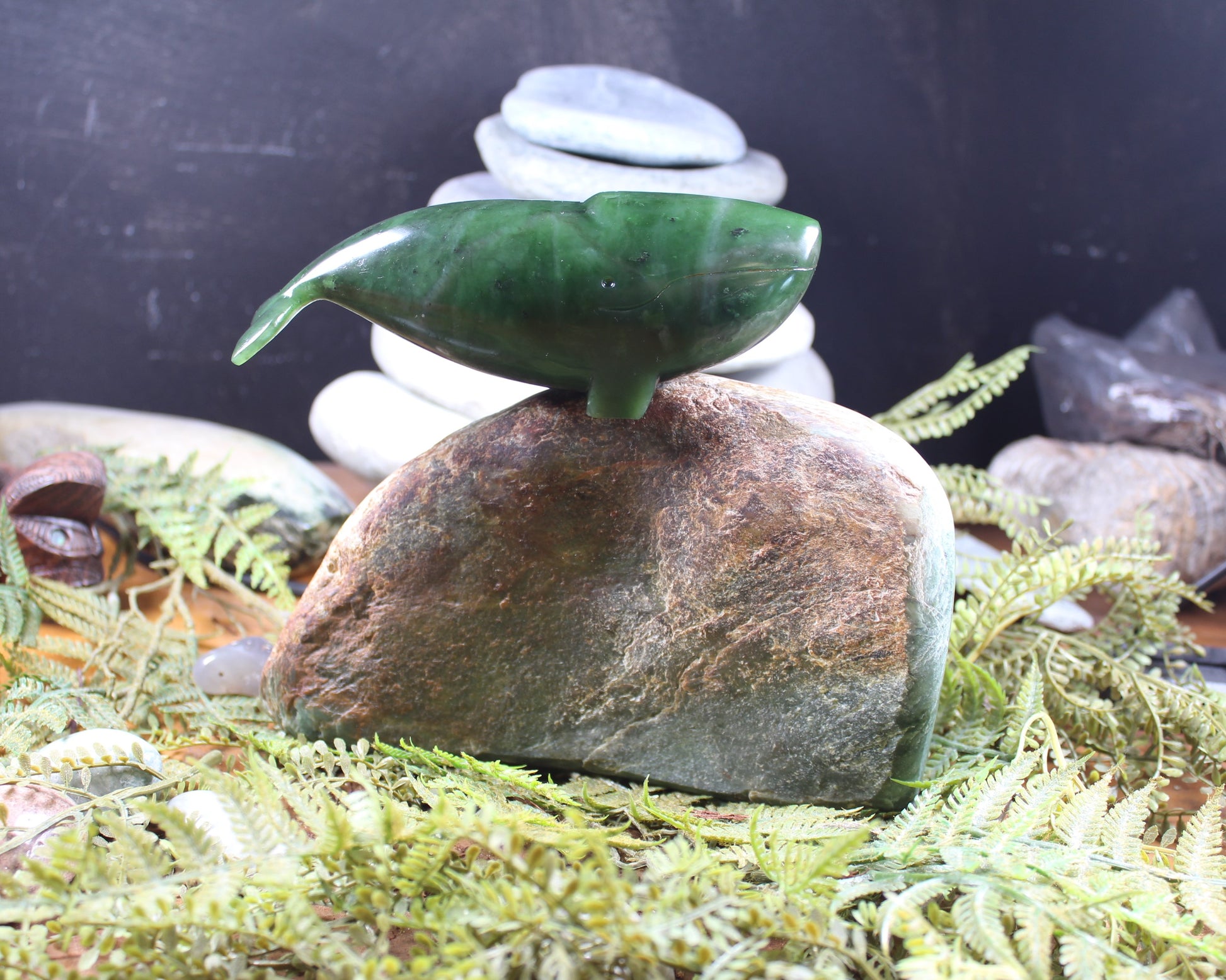 Whale Song Sculpture 1 carved from Hapopo Pounamu - NZ Greenstone
