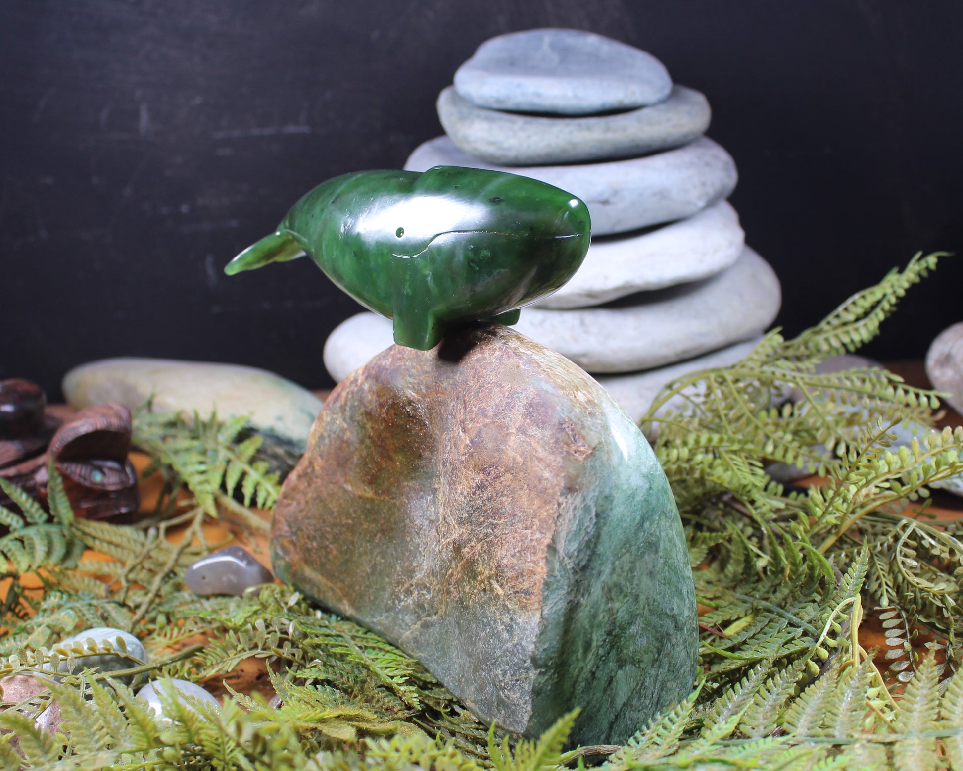 Whale Song Sculpture 1 carved from Hapopo Pounamu - NZ Greenstone
