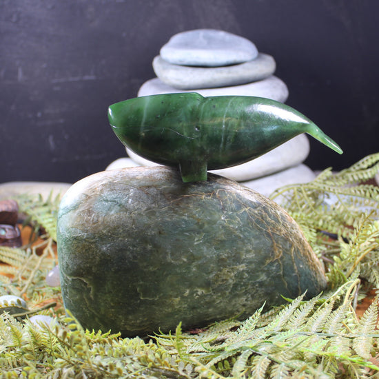 Whale Song Sculpture 1 carved from Hapopo Pounamu - NZ Greenstone