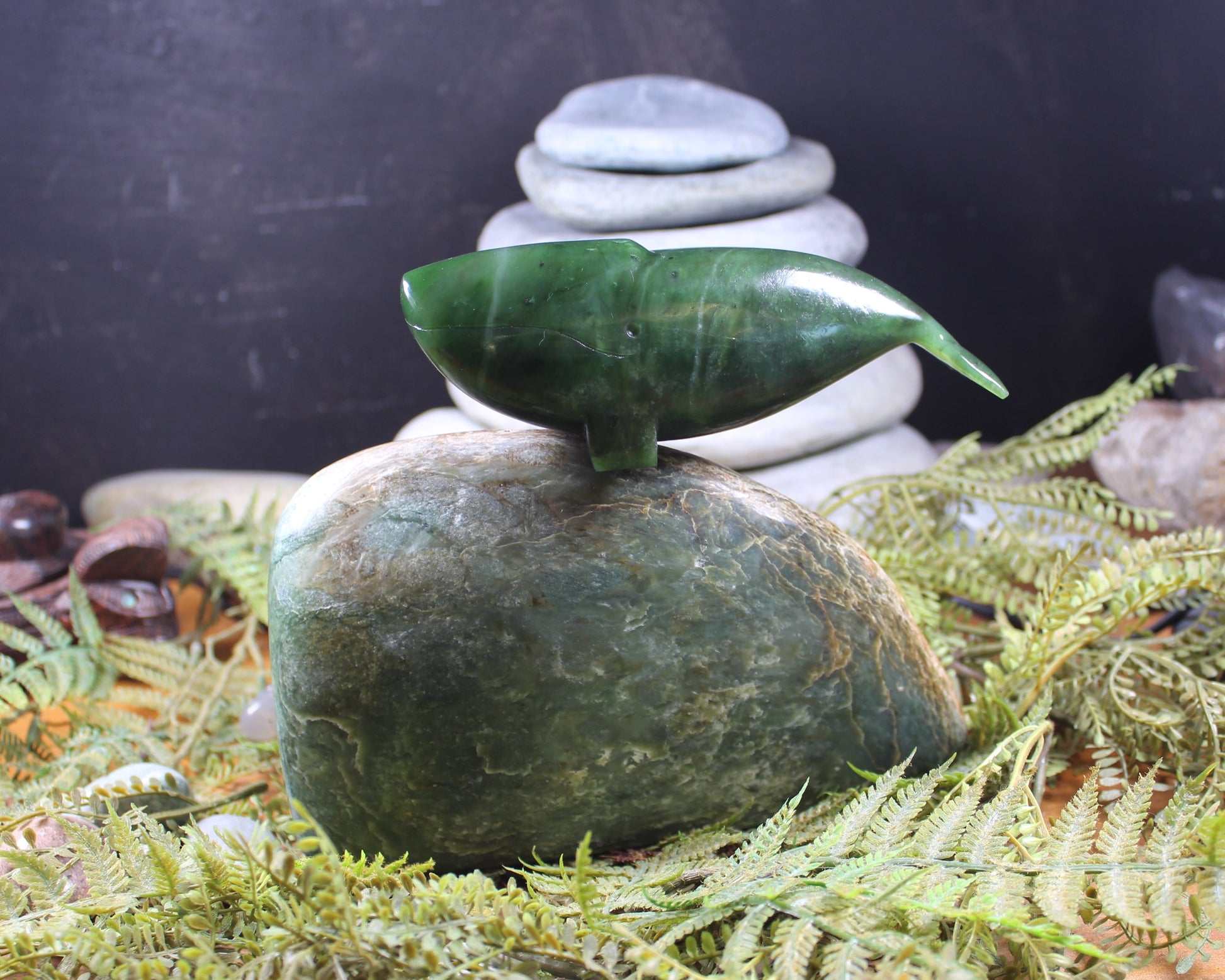 Whale Song Sculpture 1 carved from Hapopo Pounamu - NZ Greenstone